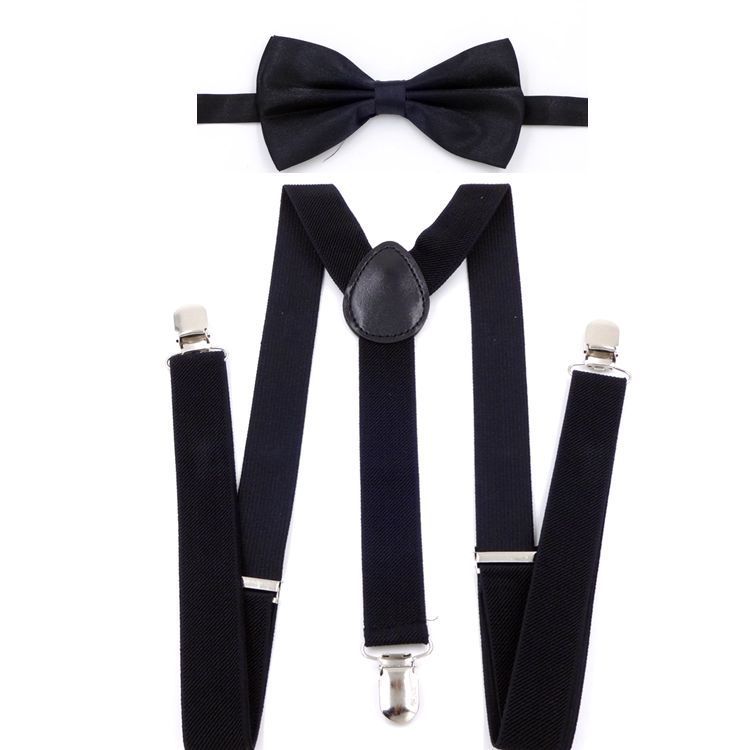 Factory direct spot children's solid color strap clip + bow tie set kindergarten performance suspenders