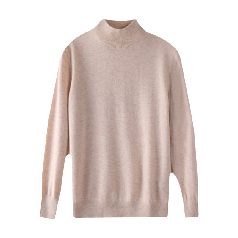 First-Line Garment Seamless Wool Sweater Women's Solid Color Wool 2023 Autumn and Winter Semi-High Neck Loose Cashmere Base Sweater