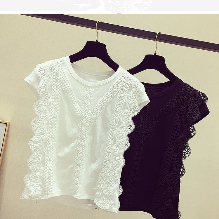 Summer 2022 Korean Fashion White Hollow Lace Ice Silk Cotton Short-sleeved Super Fairy Western Style Shirt