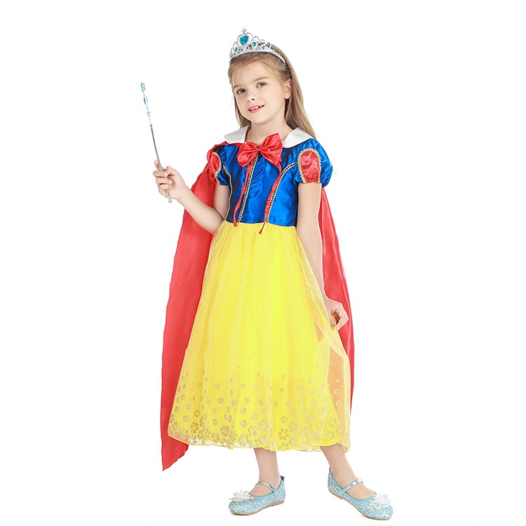 Halloween European and American Snow White Dress Cartoon Short-sleeved Red Cloak Dress Princess Bronzing Yarn Puffy Dress