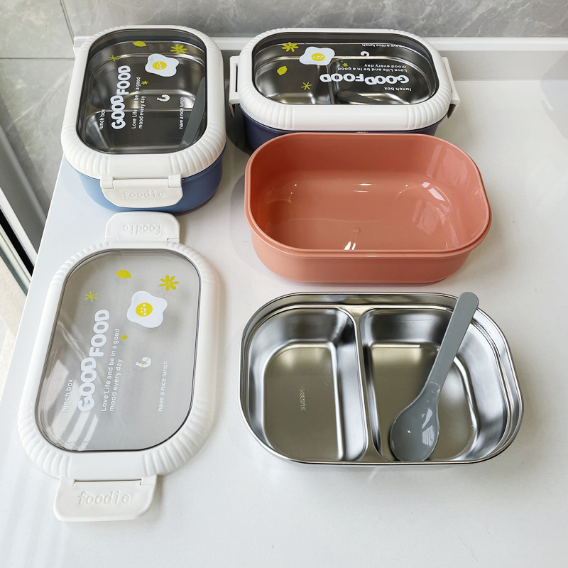 304 stainless steel lunch box insulation lunch box male student partition office worker lady heating lunch box tableware wholesale
