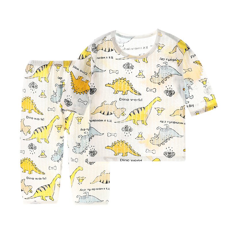 Children's short sleeve shorts bamboo cotton summer pajamas set baby home clothes thin cotton half sleeve a generation of hair