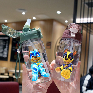 Wangwang team cute children's straw cup high temperature resistant plastic cup student portable Wholesale Sports Cup