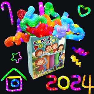 Cross-border Pop Tube luminous water pipe LED decompression vent stretch Tube flash telescopic Tube decompression toy box