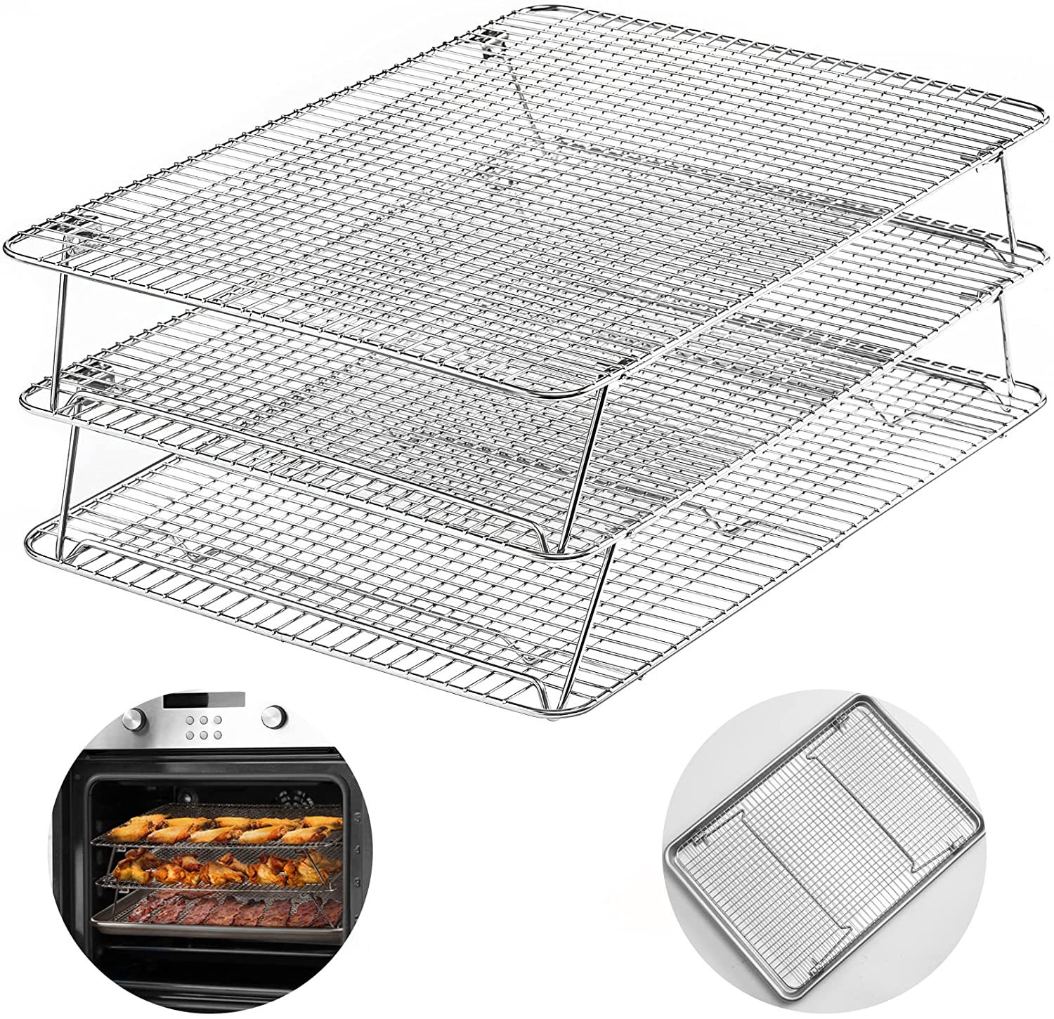 New Cake Three-layer Cooling Rack 304 Stainless Steel Foldable Baking Tray Drying Net Baking Tools Oil Drying Net