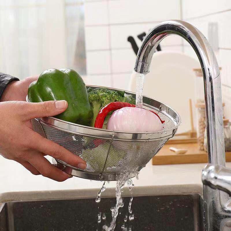 Stainless steel round mesh basket rice washing basket Sesame washing basket household vegetable washing basket water control basket water filter basket rice washing sieve