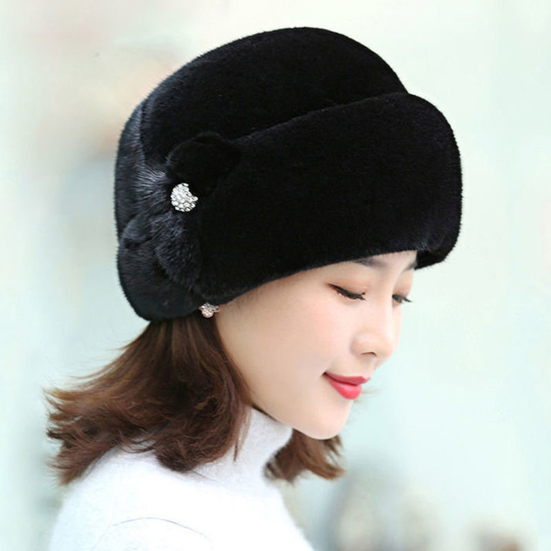 Ear protection winter New Fashion fur elegant hat women's faux mink fur fashion closed toe warm hat top hat