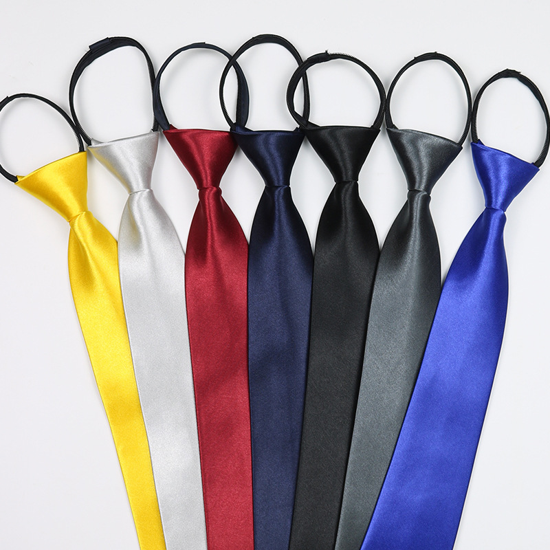 Tie men's spot solid color business work professional groom Black Blue Red easy pull zipper-free tie