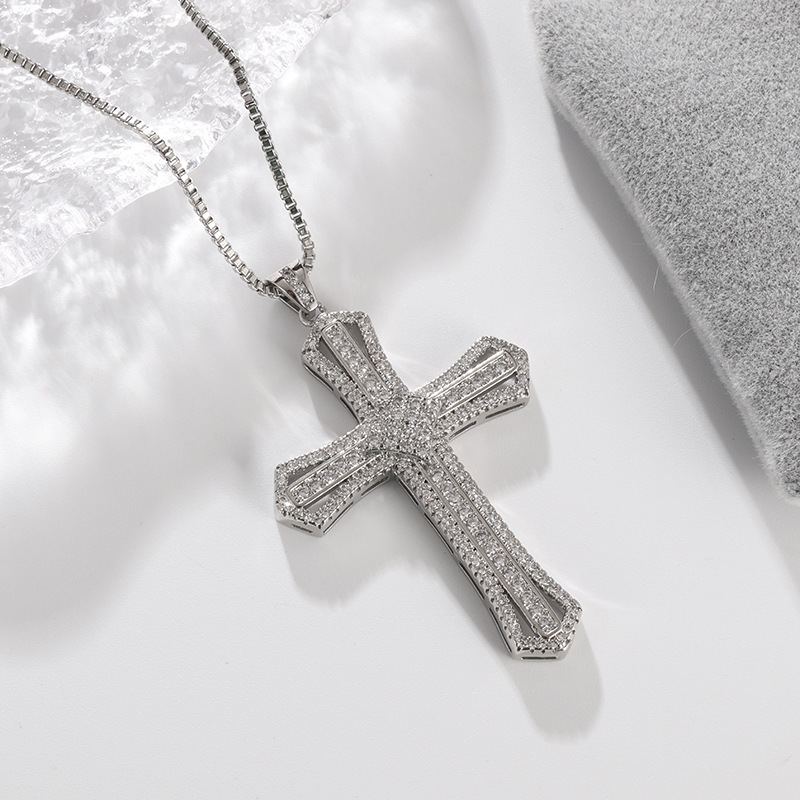 Cross-border European and American New Cross necklace men and women zircon pendant clavicle chain jewelry full diamond factory direct supply