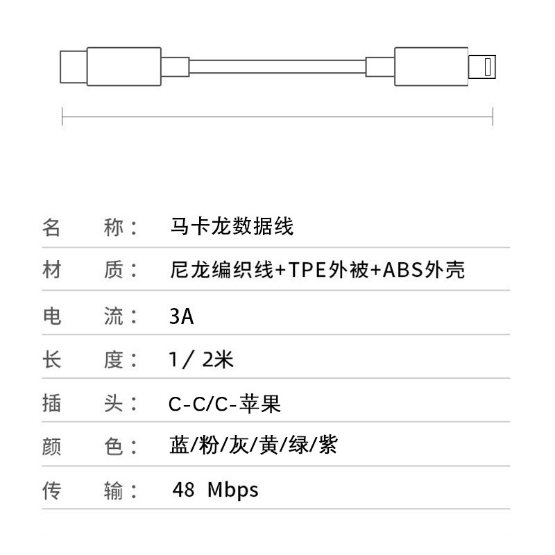 3A macaron woven for Apple fast charging data line TypeC Huawei charging line PD20W data line wholesale