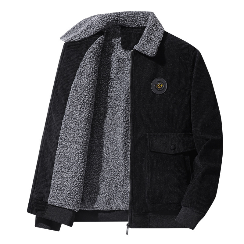 Autumn and Winter New Corduroy Lambswool Jacket Jacket Men's Loose Fleece-lined Thickened Casual Lapel Jacket for Men