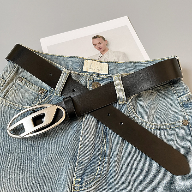 Spot matte matte fashion bright D Buckle American retro leather cowhide belt belt unisex tide