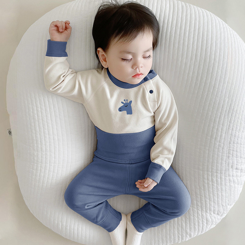 Baby de Velvet thermal underwear suit newborn high waist belly protection pajamas baby boneless autumn clothes long pants leggings