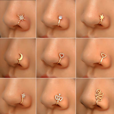 European and American Hot Sale Non-perforated Nose Clip Copper Set Zircon U-shaped Star Love Crown Nose Ring Non-perforated Nose Piercing Ornaments