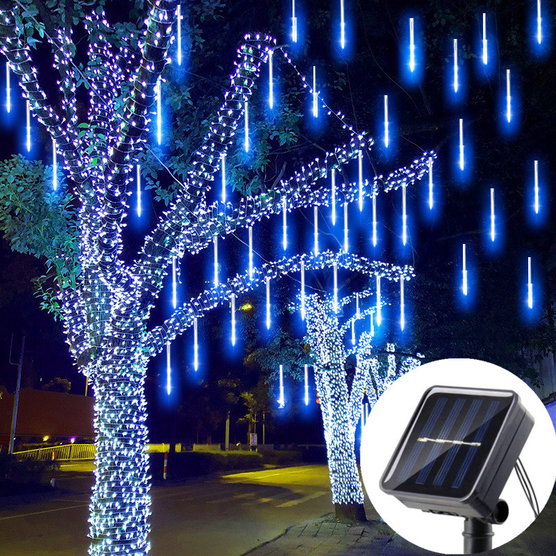 Cross-border special meteor shower lights solar hanging tree Street outdoor waterproof decoration Christmas festival water lights