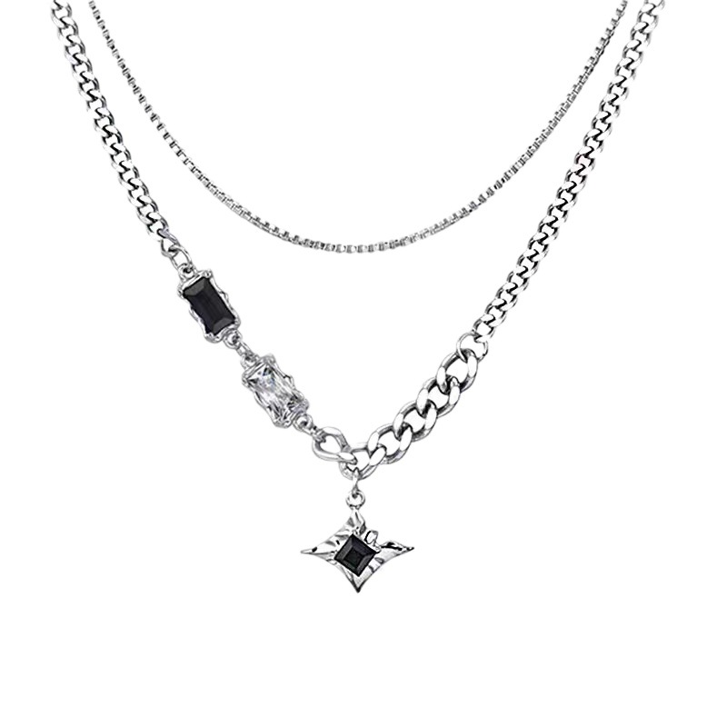 Manxing double-layer necklace hip hop design sense niche personalized accessories advanced Qixi boys and girls clavicle chain