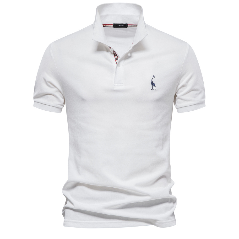 high quality Cross-border European Size 80% Cotton Fawn Embroidered POLO Men's T-shirt Solid Color Lapel Basic Short Sleeve Top for Men