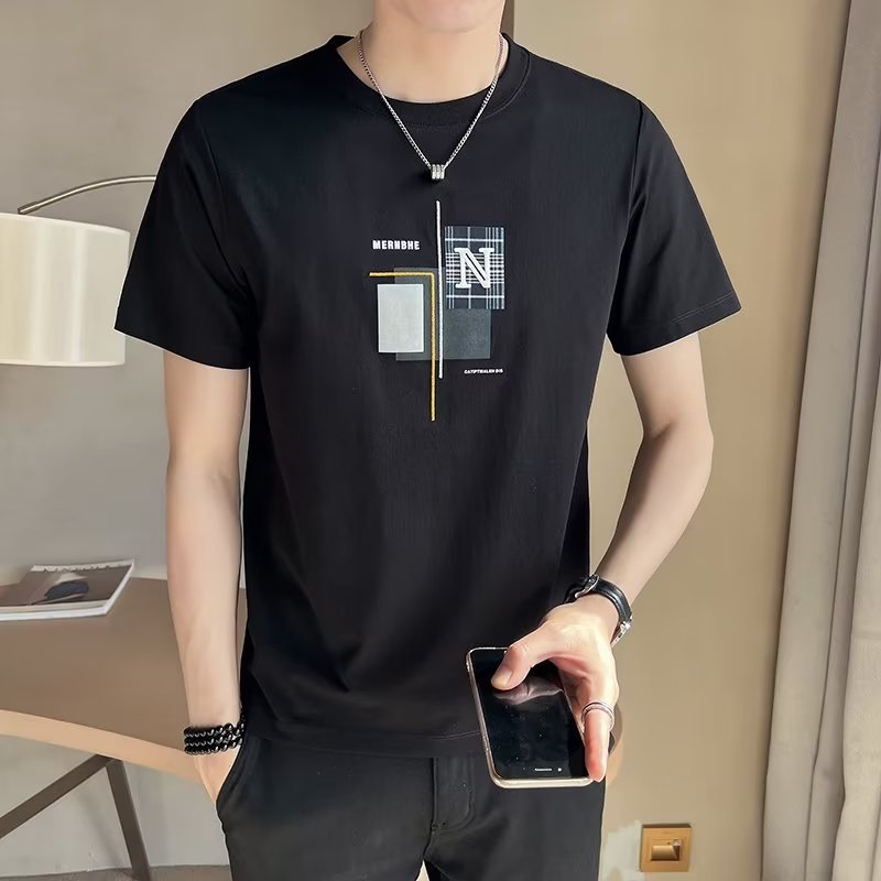 European Men's 2023 New Short-sleeved T-shirt Men's Trendy Brand Simple Printed T-shirt Round Neck Summer Short-sleeved Men's T-shirt