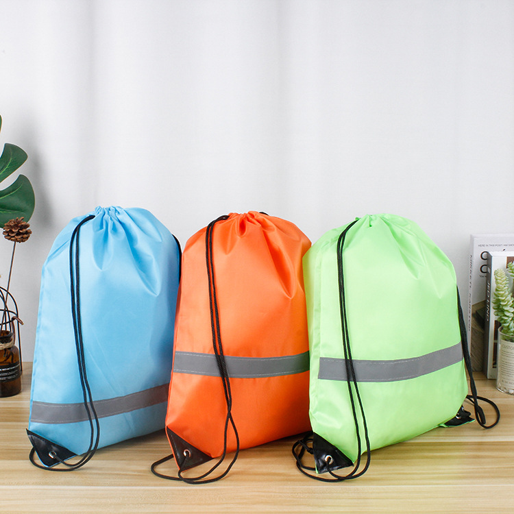 210D polyester reflective strip drawstring drawstring bag night running sports drawstring bag outdoor travel drawstring storage bag