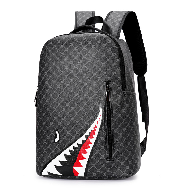 Cross-border shark mouth backpack European and American fashion Plaid men's backpack new large capacity travel casual computer bag