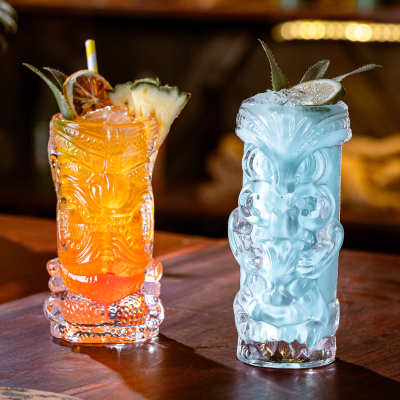 Glass tiki cocktail Cup ghost face tiki cup bar creative thickened wine glass Zombie cocktail cold drink cup