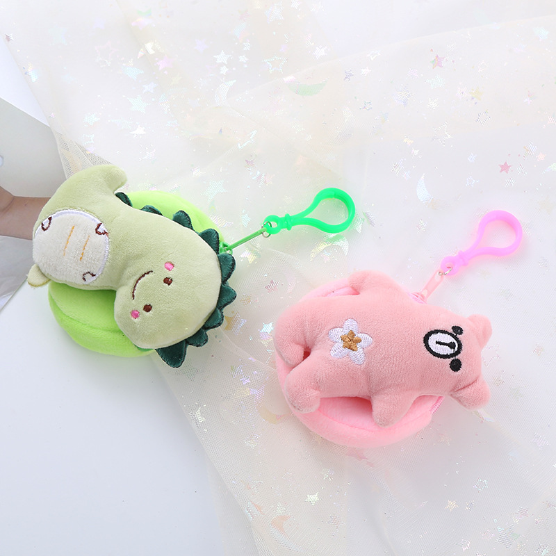 Cartoon Dinosaur Doll Coin Purse Keychain Animal Pendant Cute Small Wallet Student Storage Headset Card Holder