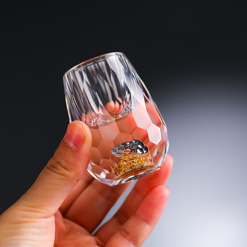 ドリル金箔金山白杯水晶グラス焼酎一杯高足カップ中高級酒器分酒器|undefined