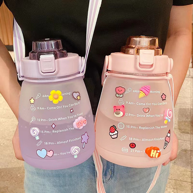 Internet Celebrous Sports Water Cup Women's Summer Large Capacity Portable Suction Cup Cute Big Belly Cup Student Cross-border Water Bottle