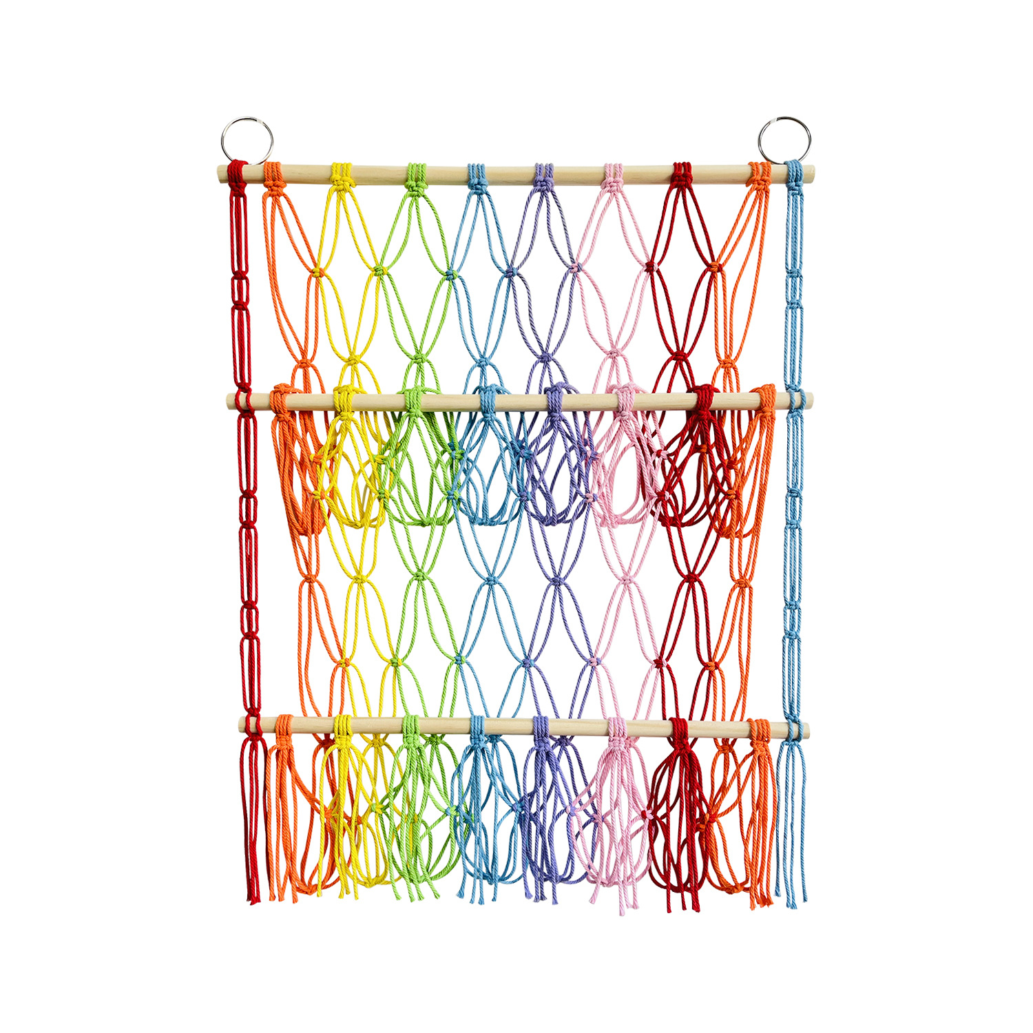 ins three-layer storage rack simple decoration children's room book decoration wooden stick double-layer plush toy storage net pocket