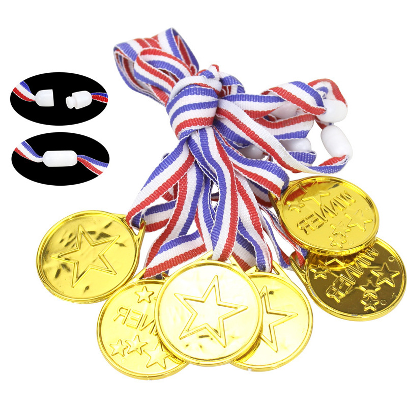 Children's Plastic Medal Tag with Safety Buckle Toy Golden Games Medal Copper Silver Toy Party Gift