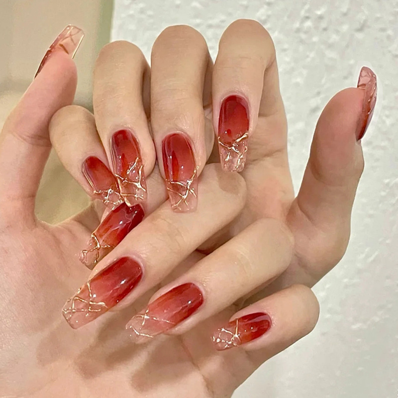 小紅書純欲風穿戴甲酒紅閃粉穿戴式美甲甲片成品可拆卸假指甲批發
