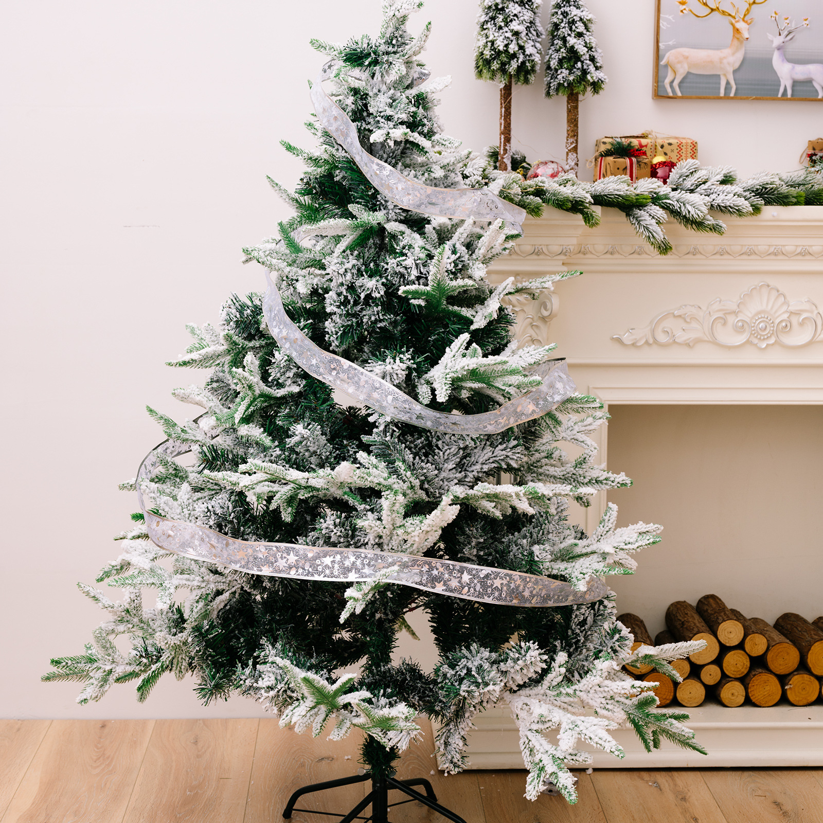 Christmas Ribbon LED Light String Christmas Decorations Christmas Tree Decoration Pendant Gift Bronzing Double Layer Ribbon_voghion.com