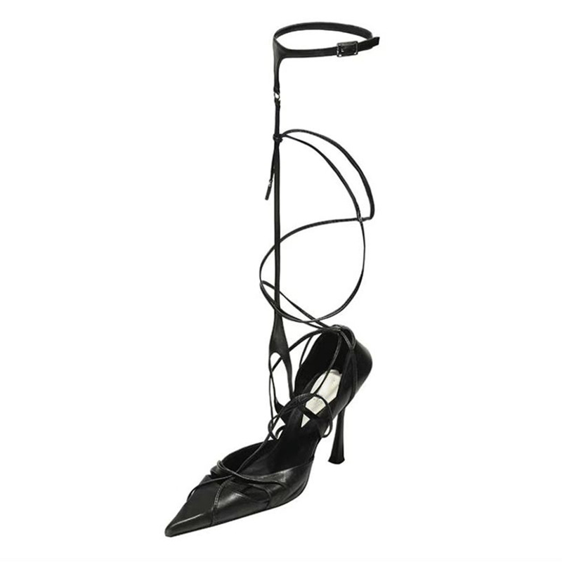 2023 Summer New Pointed Thick Heel Sexy Sandals Women Cross Strap Roman All-match Buckle High Heels Women