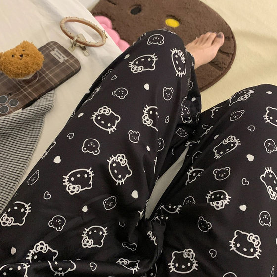 Hello Kitty walking pajama pants for women Spring and Autumn New ins style Japanese style student home loose casual pants summer outer wear