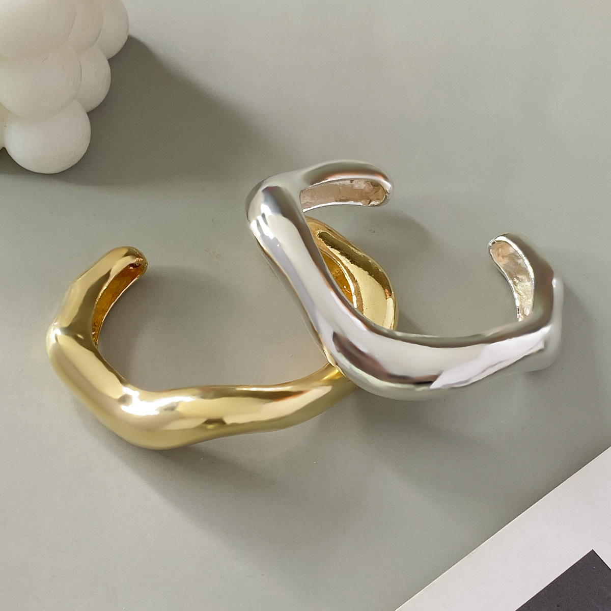 European and American cross-border design metal irregular lava bracelet fashion niche texture pleated open bracelet for women
