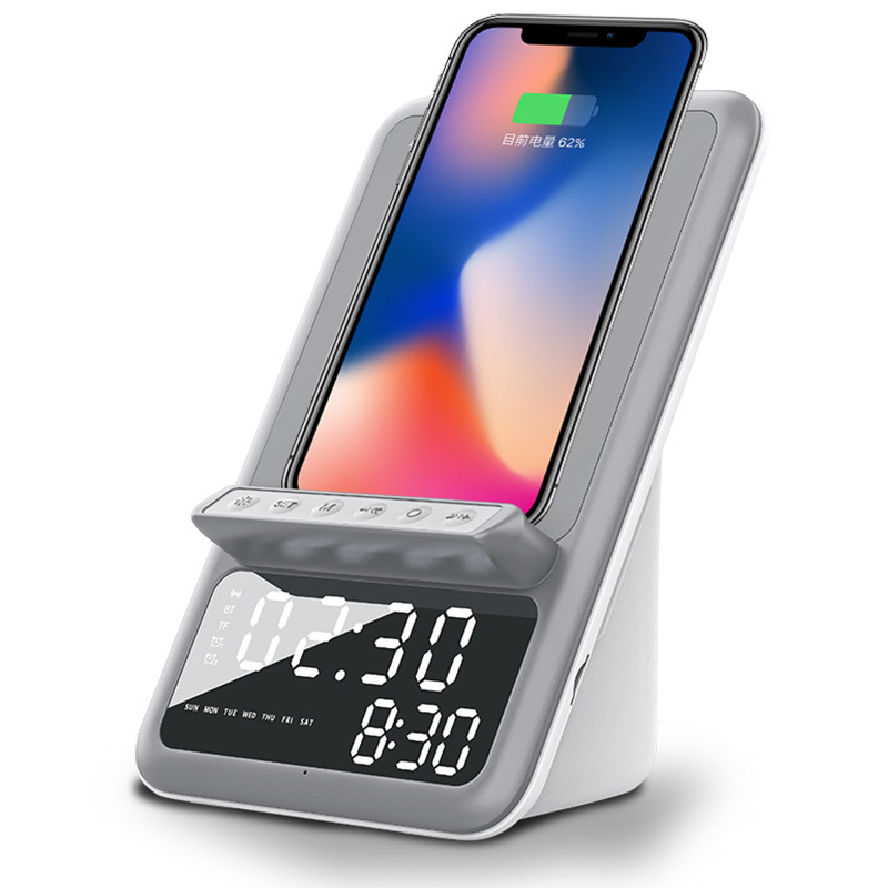 Bluetooth speaker clock alarm clock calendar wireless charging multi-function mobile phone bracket new annual gift Bluetooth speaker