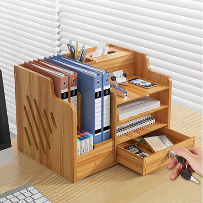 Student's Simple Bookshelf Office File Rack Multi-Layer Storage Shelf Desktop Wooden Folder Storage Box