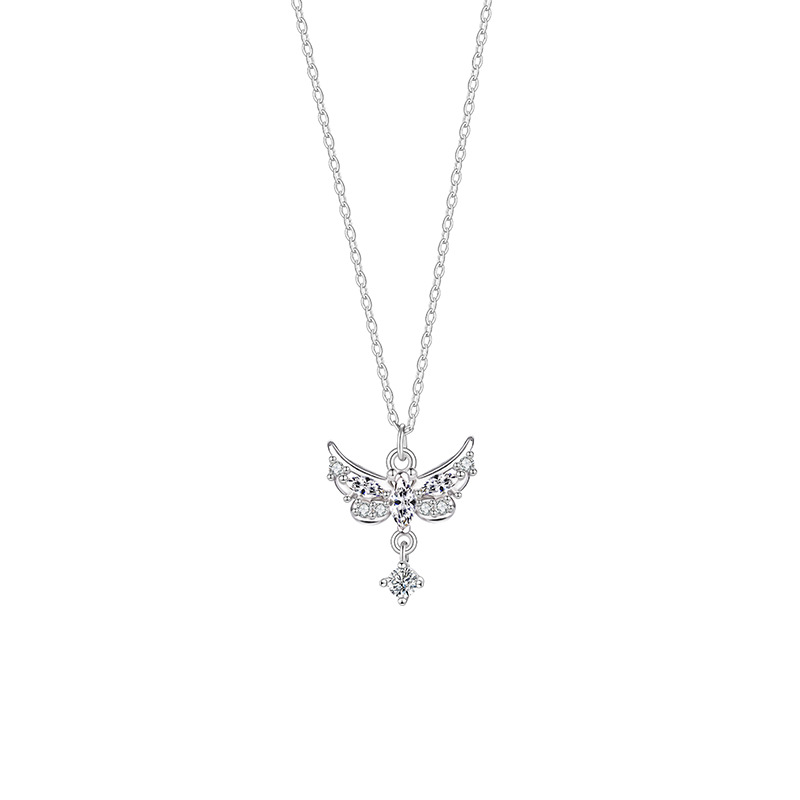 Angel Wings Necklace Women Light Luxury Niche Design Sense Butterfly Tassel Clavicle Chain Stainless Steel Zircon Necklace Chain Wholesale