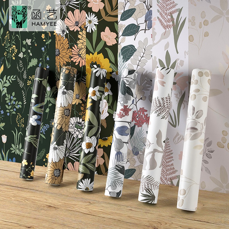 Cross-border thickened flower wallpaper PVC wallpaper self-adhesive bedroom decorative waterproof wall cloth self-adhesive wholesale wallpaper