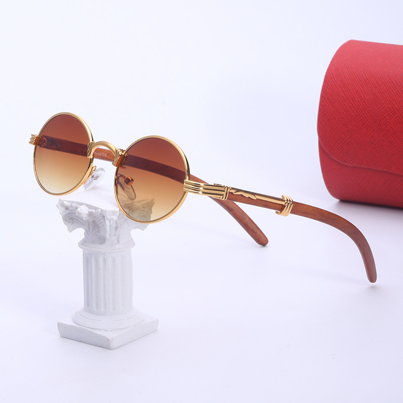 Retro punk style imitation wood sunglasses men's small round sunglasses men's trendy European and American glasses cross-border sunglasses