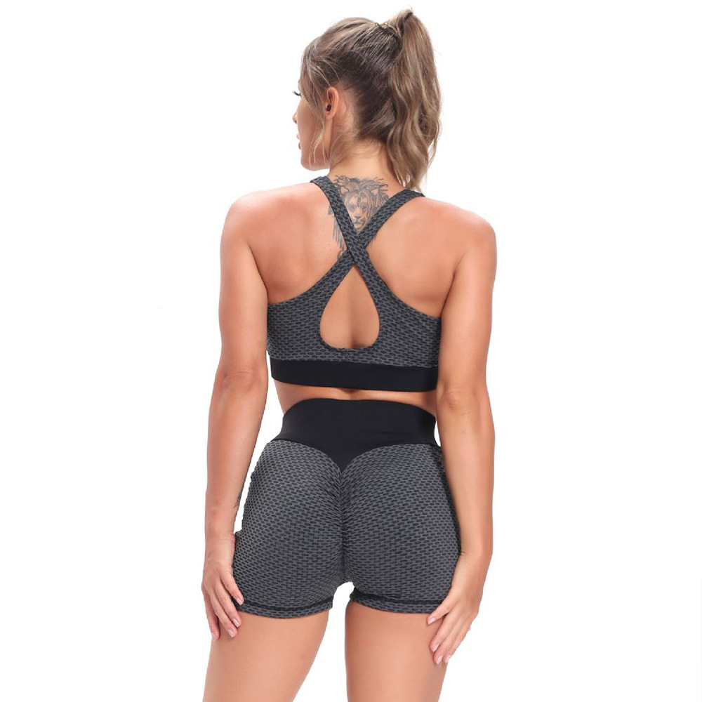 European and American Yoga suit Women's Sexy Bra Top High Waist Hip Peach Yoga Shorts