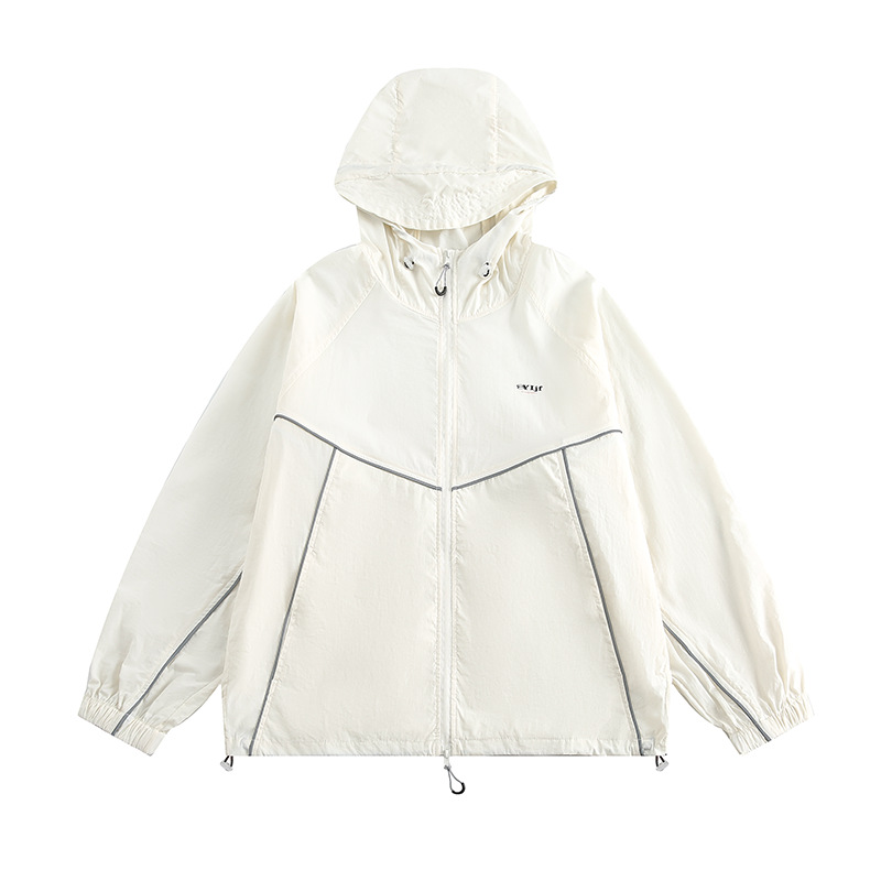 Ru Meng American Style Trendy Brand Outdoor Sunscreen Clothing Men's All-match Line Design UV-proof Hooded Sunscreen Clothing Thin Coat