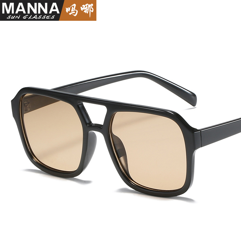 New Korean-style Square Double-beam Sunglasses for Men and Women Retro Personalized Ocean Pieces Glasses Internet Popular Trendy Shot Sunglasses Cross-Border