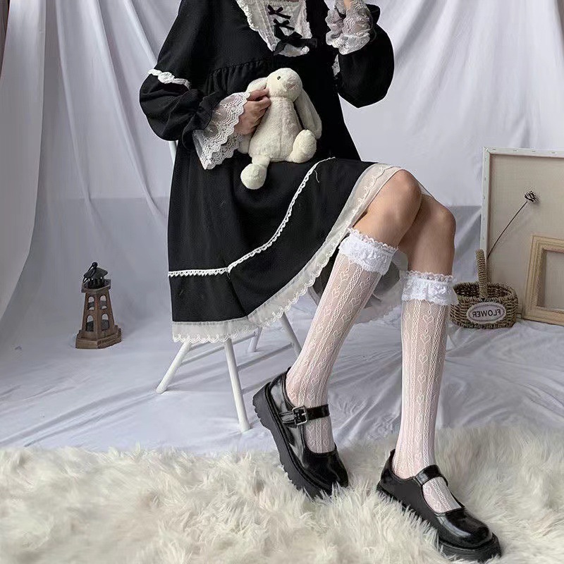 Lolita lace calf socks white super bo lolita stockings female mid-tube stockings jk knee-length stockings