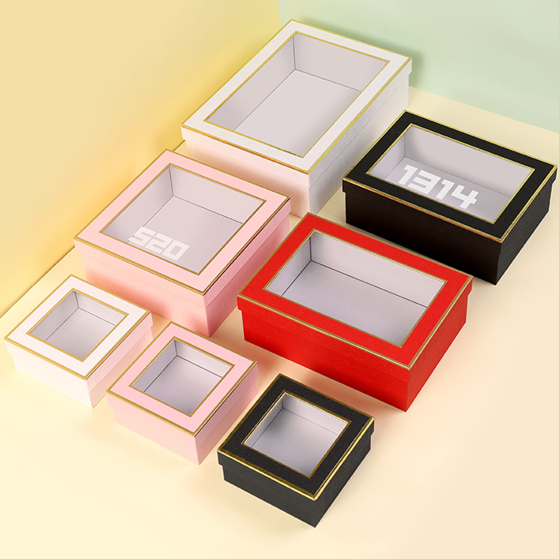Wholesale universal window cover box square transparent window birthday gift box gift box empty box