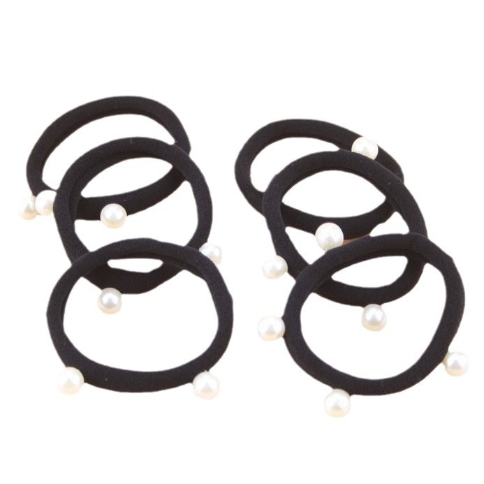 Korean Style Seamless Towel Ring Pearl Headline Korean Style Black High Stretch Hair Strap Hair Ring Headwear Hair Rope