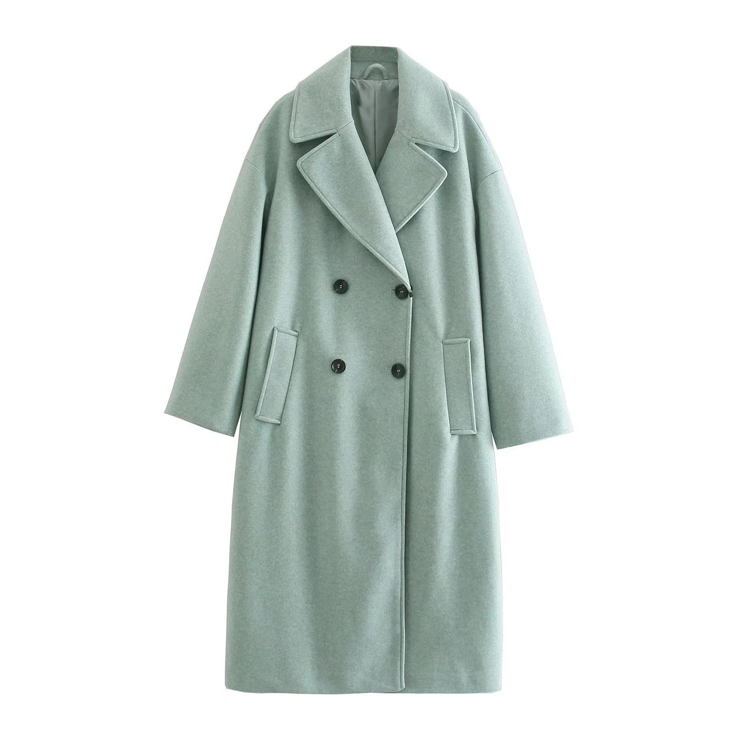 Women's multi-color autumn and winter New lapel double-breasted long thickened woolen overcoat coat 3046293_voghion.com