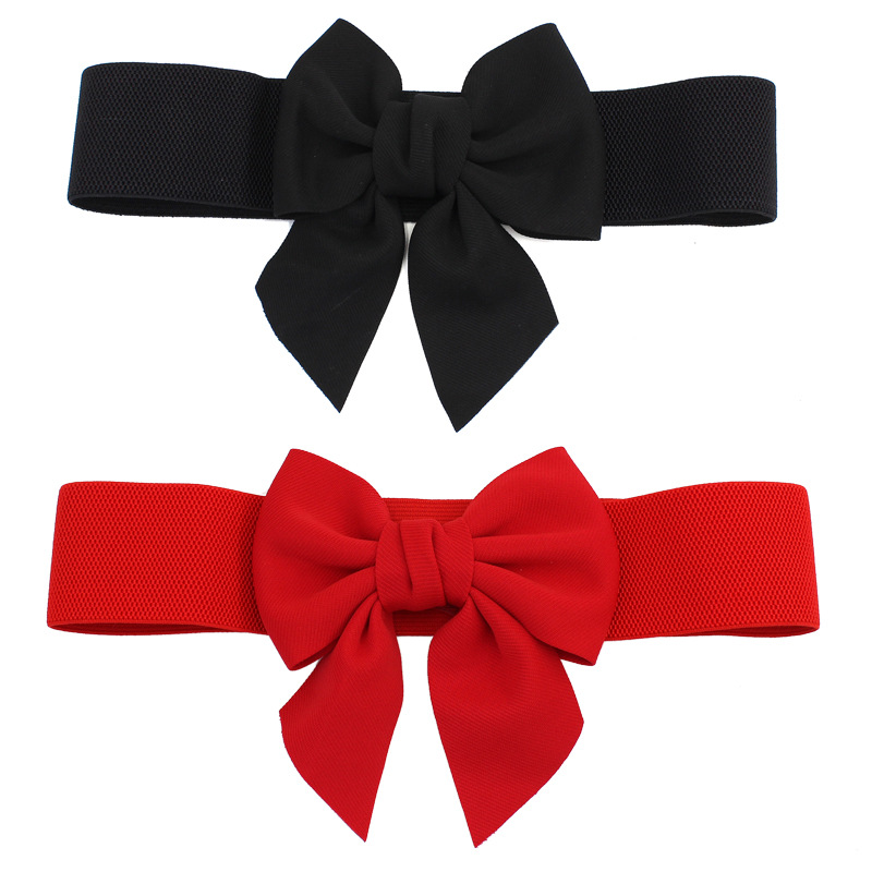 Women's dress decorative cotton wide belt three-dimensional large bow sweet elastic waist elastic three sizes