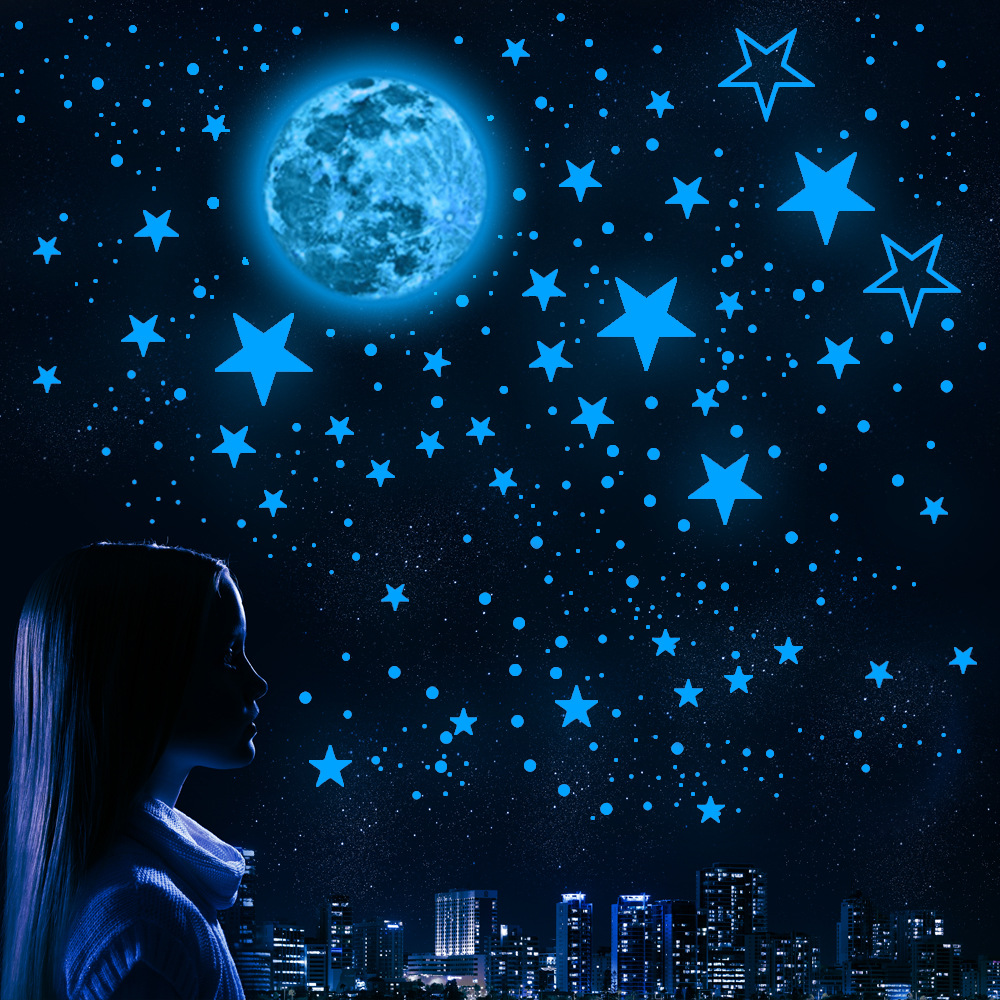 435-1003PCs luminous moon luminous star Dot fluorescent stickers children's room decoration self-adhesive cartoon stickers
