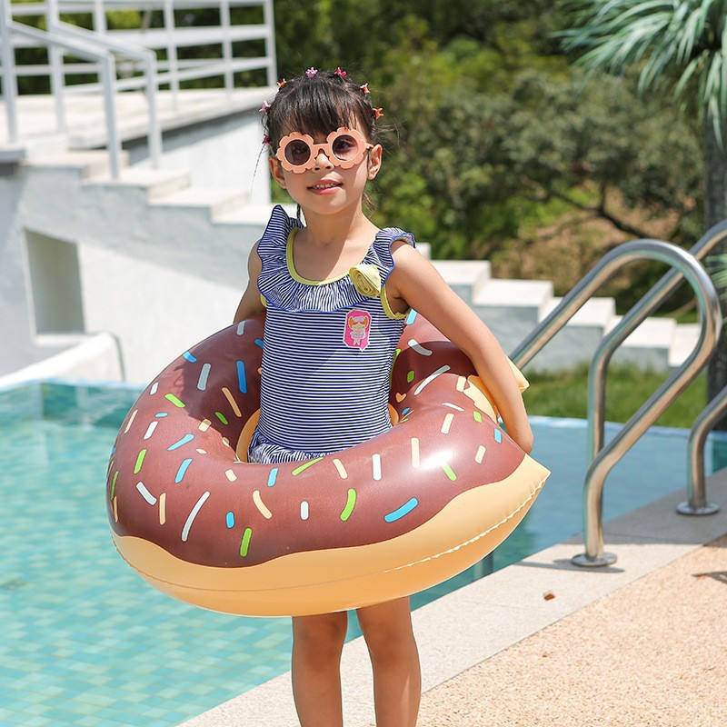Cross-border new European and American children thickened pvc donut swimming ring large inflatable Brown donut wholesale